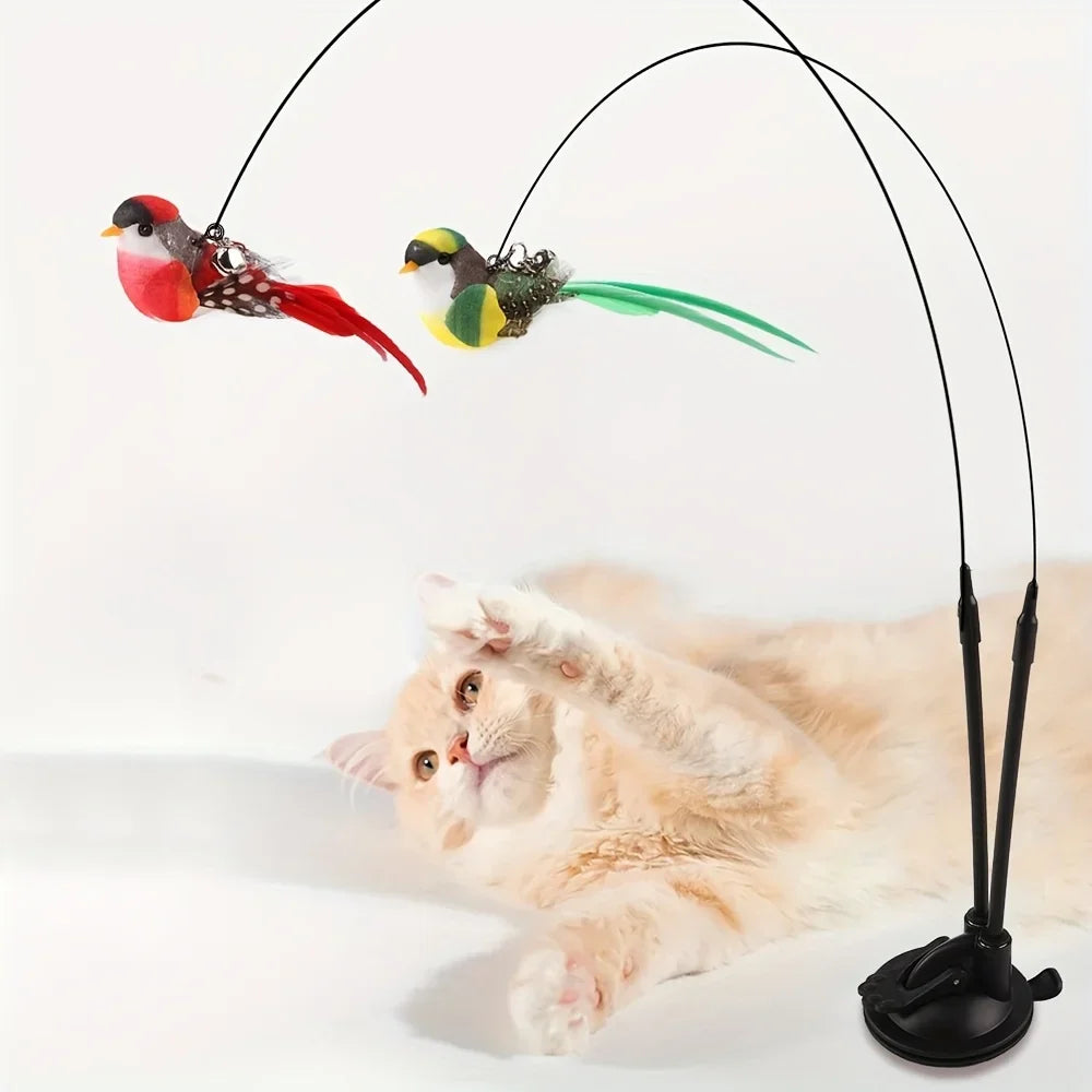 Interactive Cat Wand Toy with Anti-Slip Suction Base, No Battery