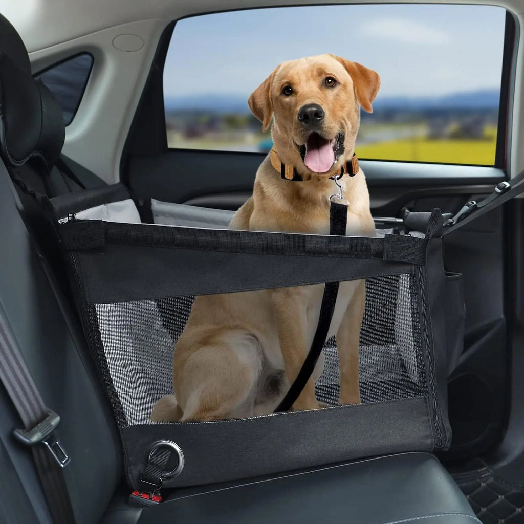 Portable Dog Car Seat with Safety Mesh, Waterproof Pet Travel Bed