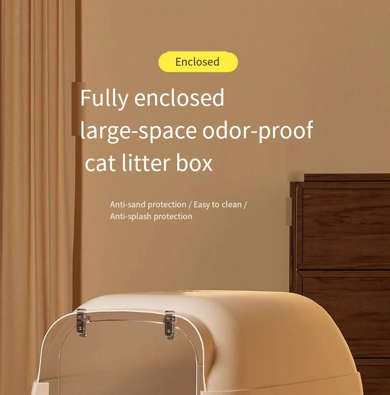 Fully Enclosed Drawer Cat Litter Box with Splash-Proof Anti-Odor Lid