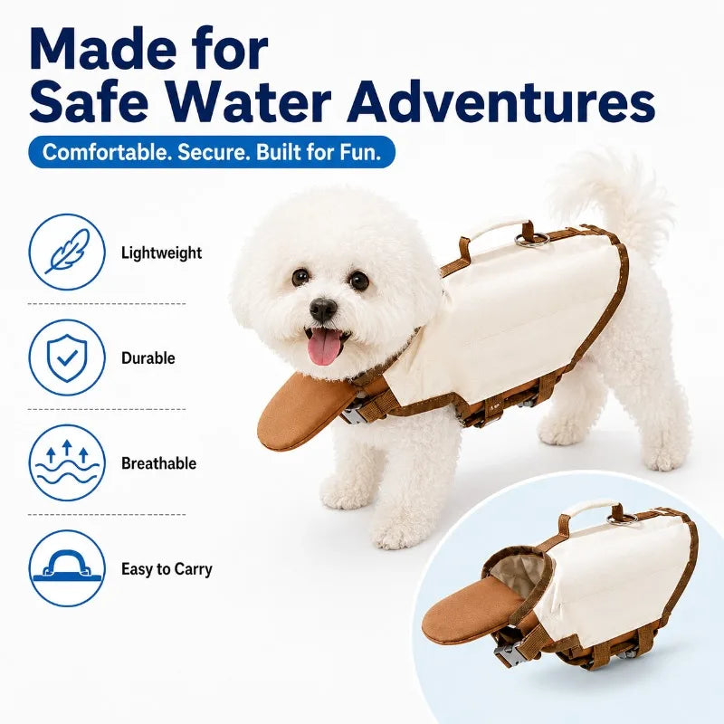 Dog Life Jacket with Rescue Handle & Chin Float, Pet Swim Vest