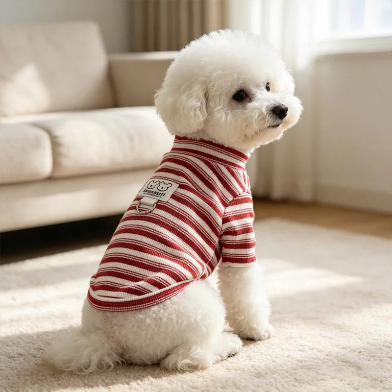 Striped Fleece Dog Vest, Soft Warm Fall Shirt for Small Dogs & Cats