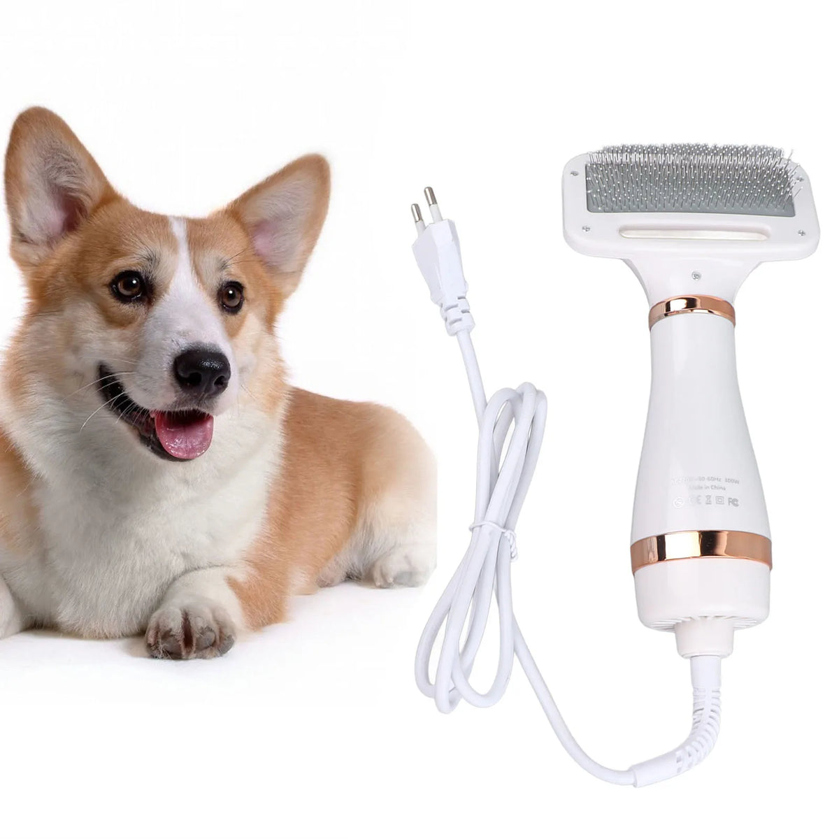 2-in-1 Handheld Pet Grooming Dryer with Slicker Brush for Dogs