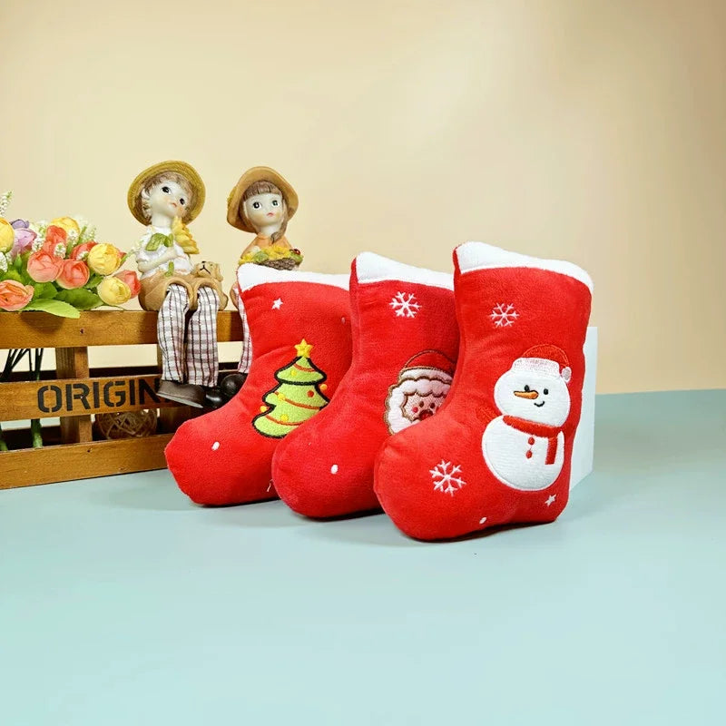Christmas Stocking Plush Squeaky Dog Toy, Durable Chew Toy