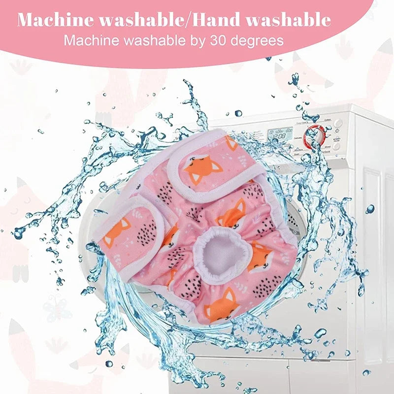 Washable Female Dog Diapers with Cute Cartoon Prints, Reusable