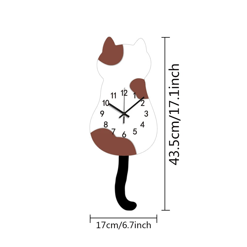Swinging Tail Cat Wall Clock, Silent Acrylic Decor for Cat Lovers