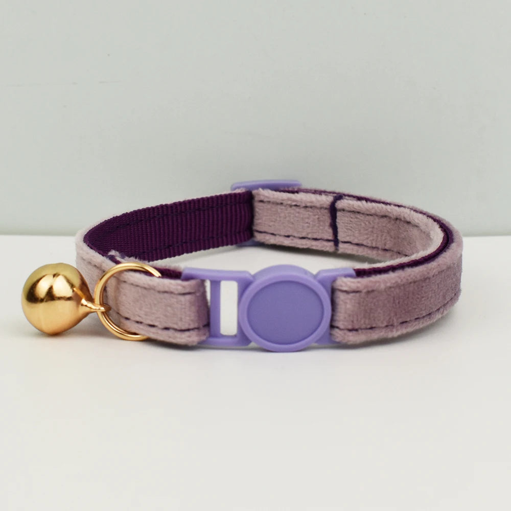 Adjustable Velvet Cat Collar with Bowknot, Safe Breakaway Style