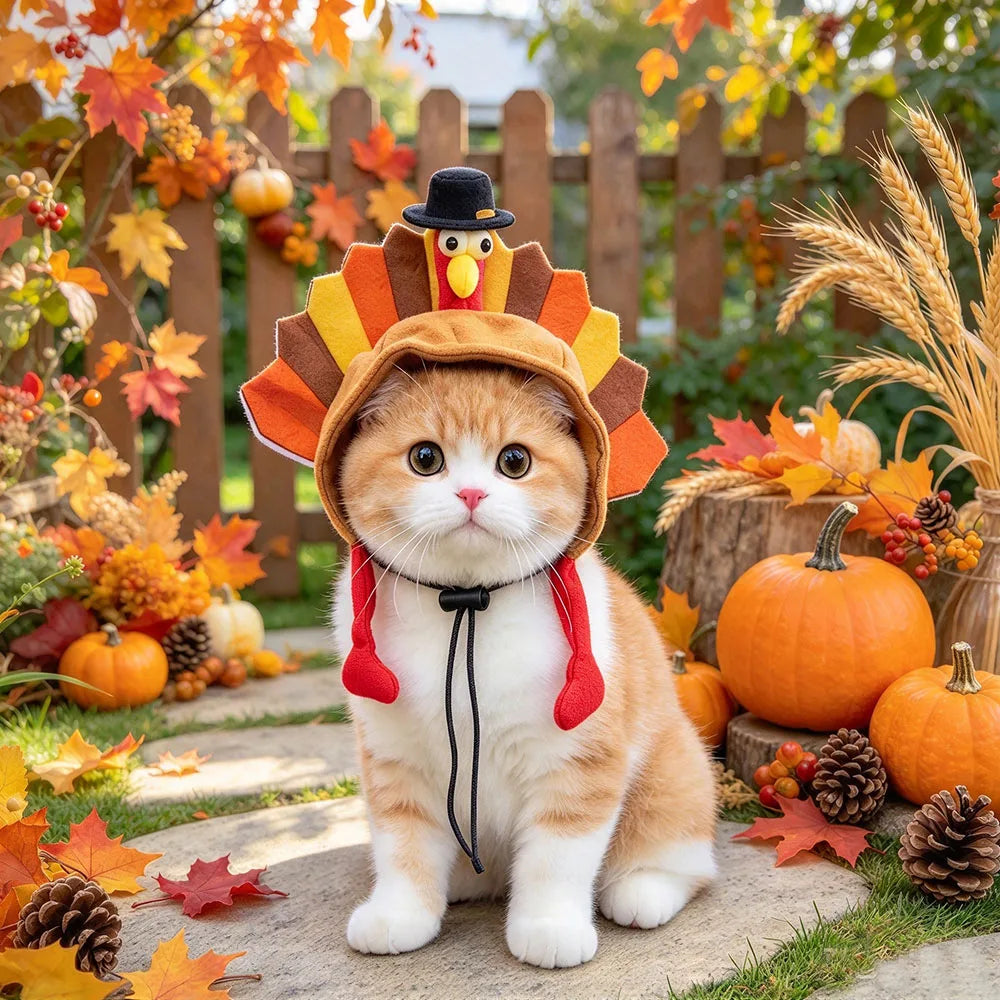 Thanksgiving Turkey Pet Hat, Adjustable Costume for Dogs & Cats