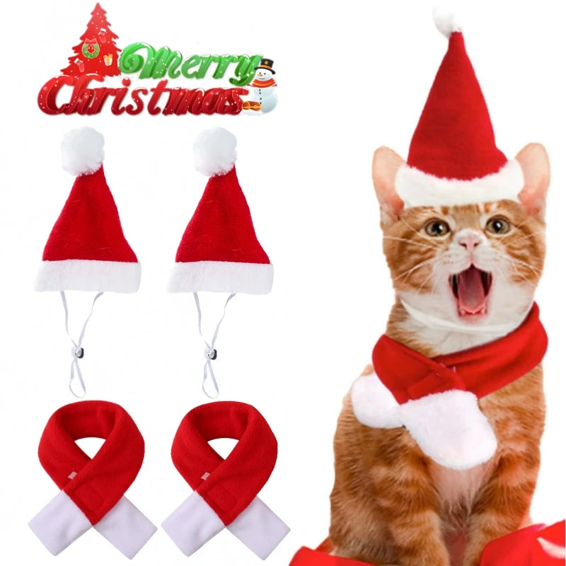 Christmas Hat and Scarf Set for Dogs and Cats, Photo Props