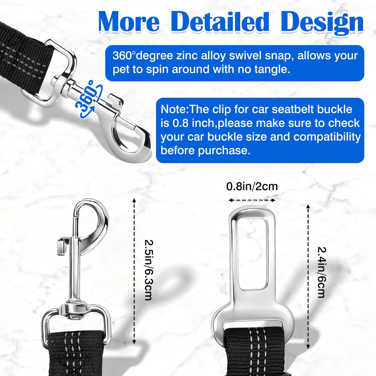 Adjustable Dog Car Seat Belt with Reflective Strip & Bungee