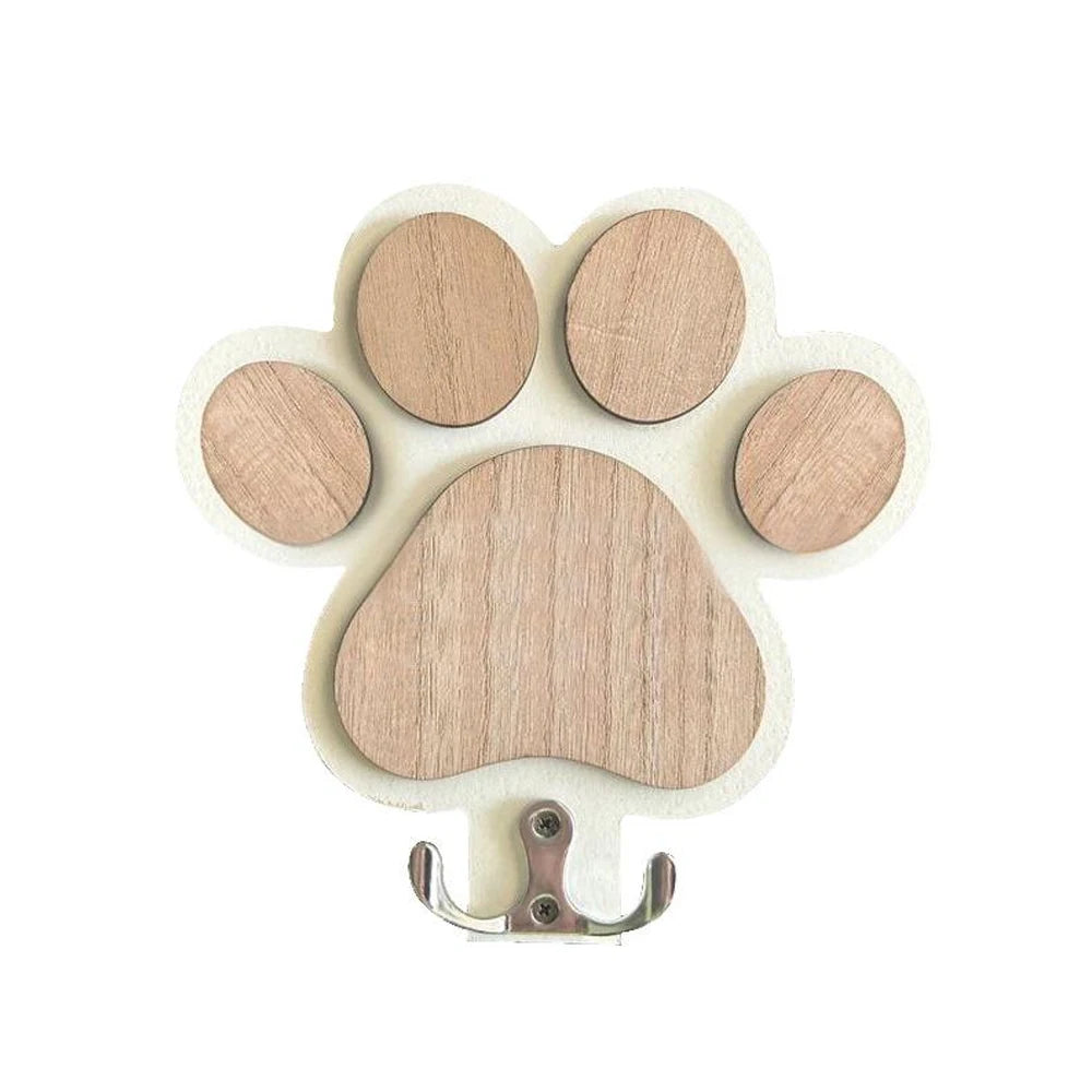 Paw Print Wooden Leash Hanger Wall Hook for Dog Lovers