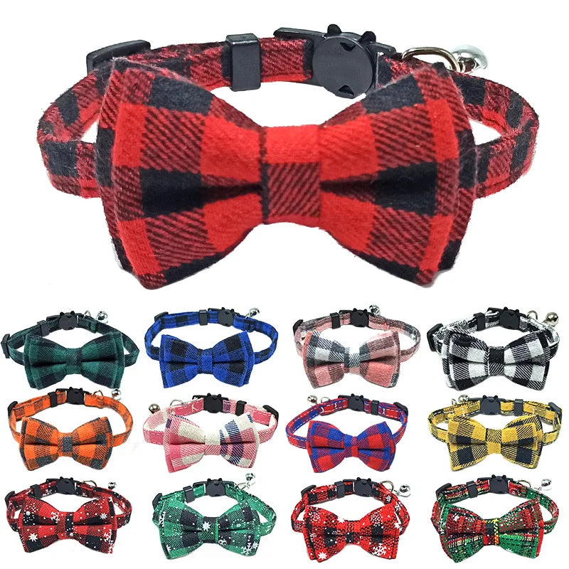 Christmas Plaid Bow Tie Breakaway Collar with Bell for Cats & Dogs