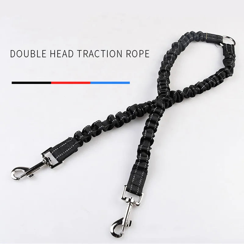 No-Tangle Double Dog Leash with Reflective Bungee for Two Dogs