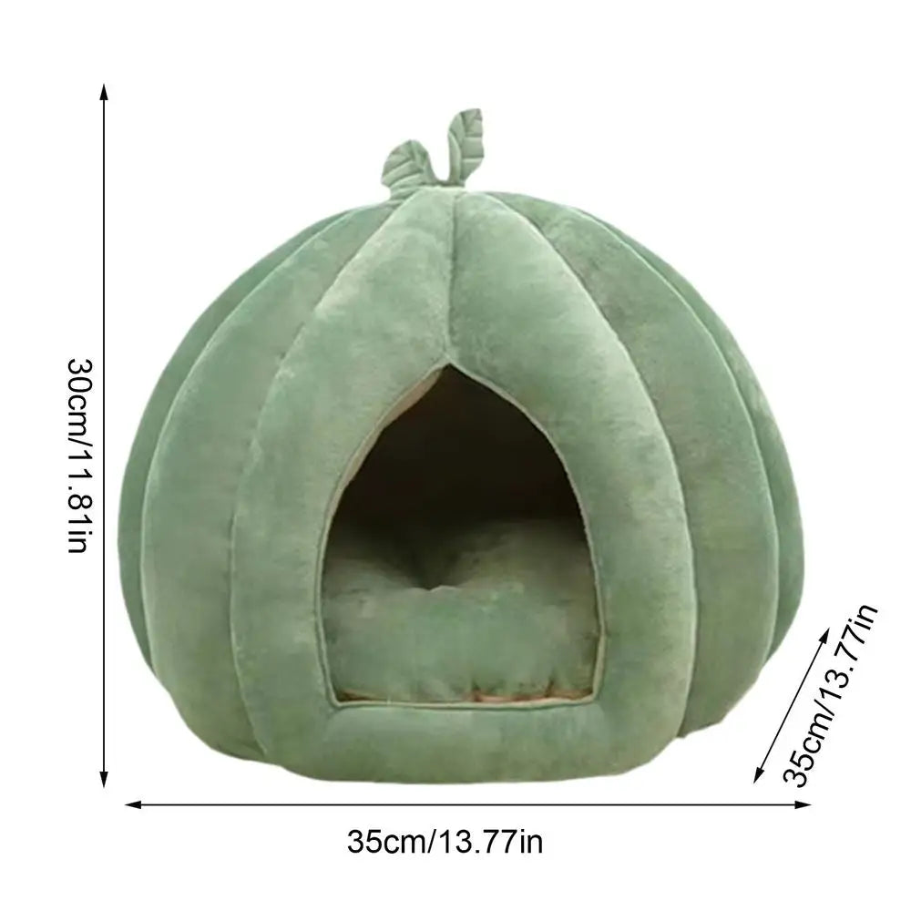 Halloween Pumpkin Cat Bed, Cozy Enclosed Cave Hideaway for Kittens