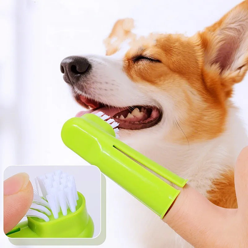 3-Piece Pet Toothbrush Set, Finger & Dual-Head Brushes for Dogs & Cats