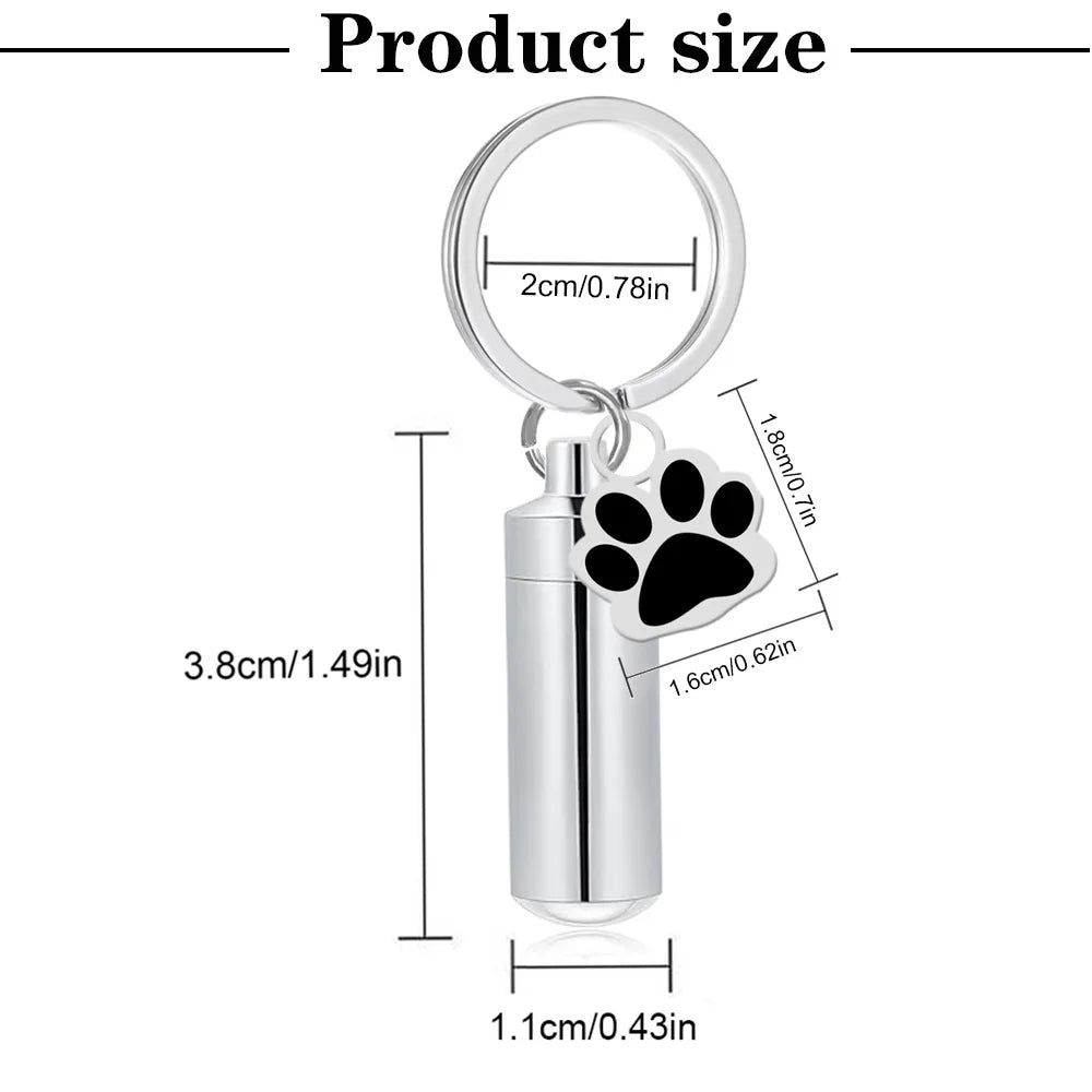 Paw Print Pet Memorial Urn Keychain, Cylinder Ashes Keepsake Holder