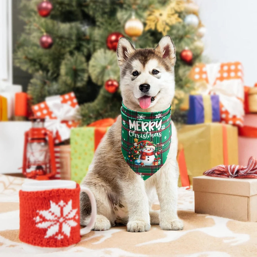 Christmas Plaid Dog Bandanas 2-Pack, Washable Holiday Pet Scarf Bibs