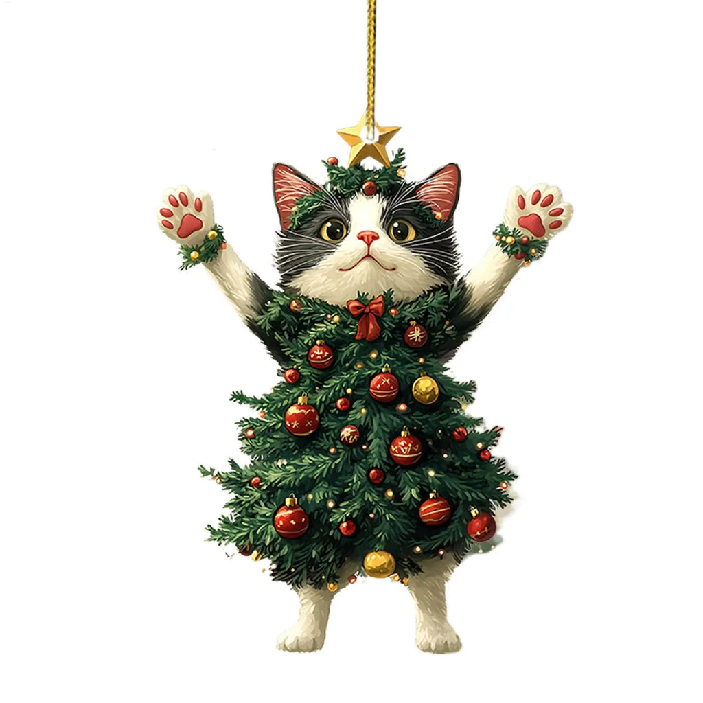 Cat Christmas Tree Ornaments, Acrylic Kitten Hanging Decorations