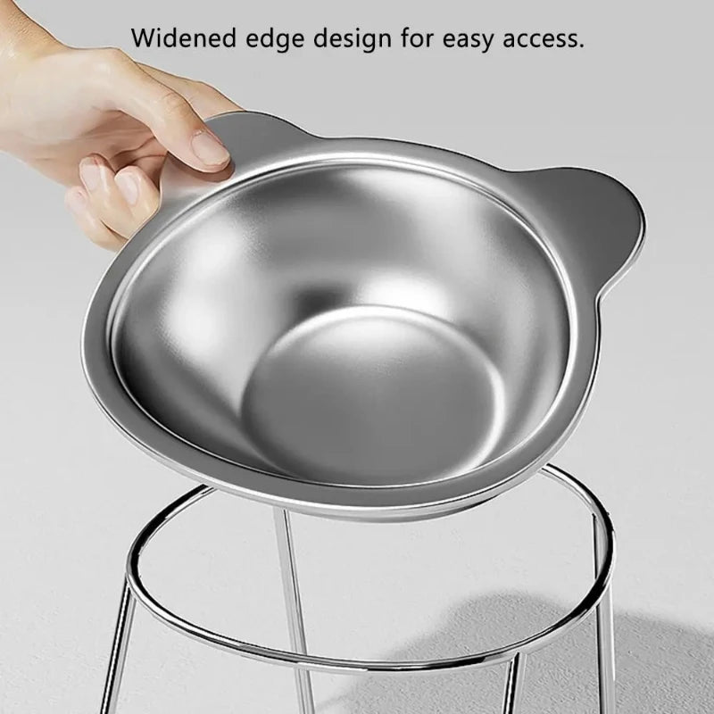 Stainless Steel Raised Cat Bowl, 15° Tilted Neck-Friendly Feeder