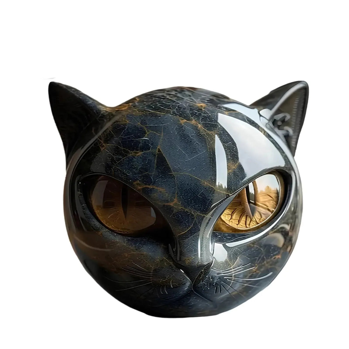 Black Cat Resin Figurine, Marble-Texture Cat Head Decor