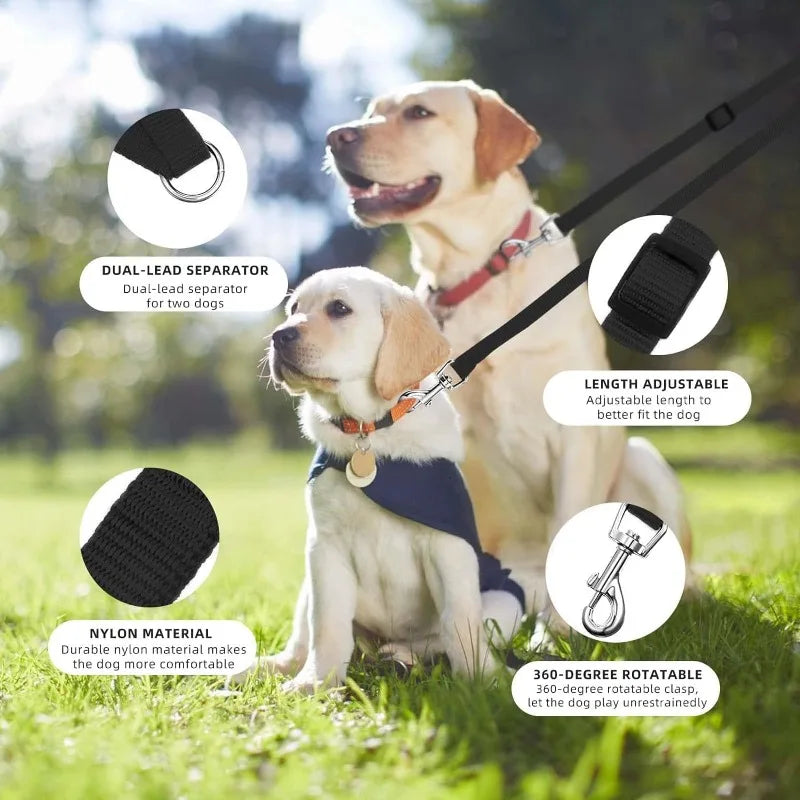 Tangle-Free V-Shape Double Dog Leash Coupler for Walking Two Dogs