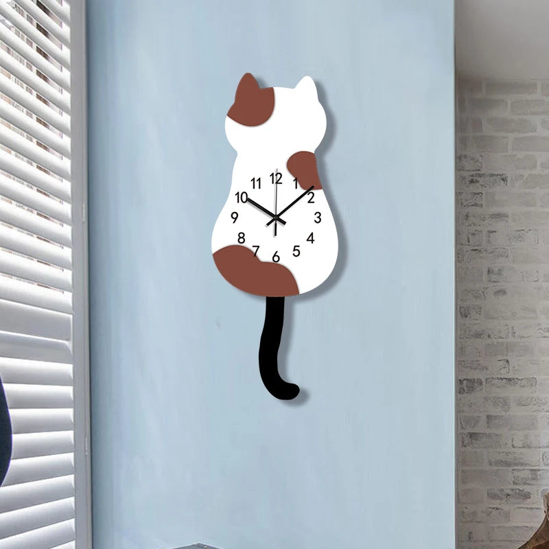 Swinging Tail Cat Wall Clock, Silent Acrylic Decor for Cat Lovers