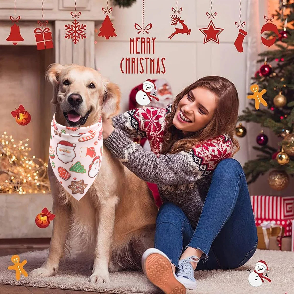 Christmas Plaid Dog Bandanas 2-Pack, Washable Holiday Pet Scarf Bibs
